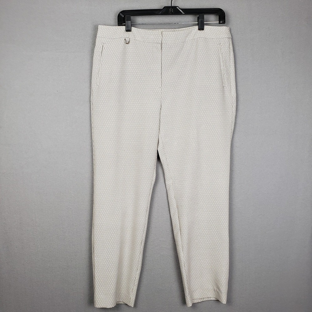 Adrianna Papell Sz 14 Ankle Length Trouser Pants Beige Geo Print Neutral Career
